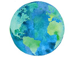 hand painted Earth globe. watercolor artwork